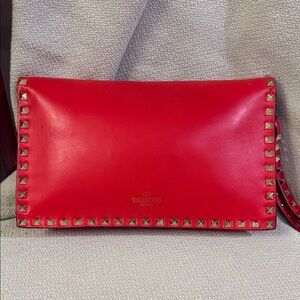 Valentino Garavani Red Rock Stud Clutch in Nappa Leather